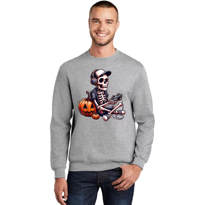 Skeleton Playing Video Game Halloween Boy Gamer Tall Sweatshirt