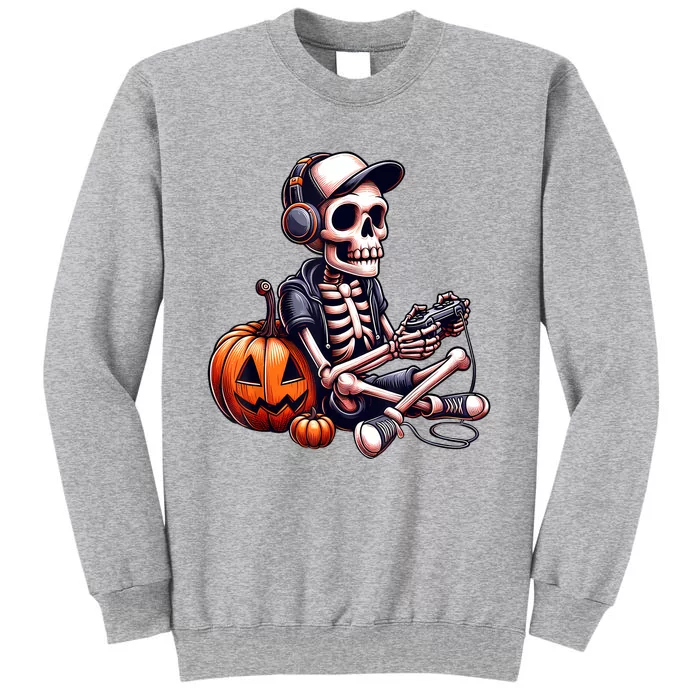 Skeleton Playing Video Game Halloween Boy Gamer Tall Sweatshirt