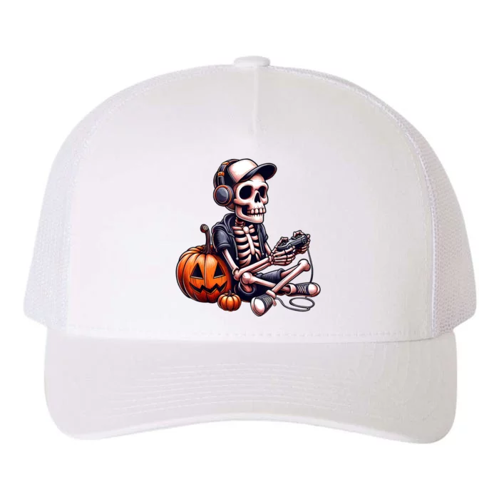 Skeleton Playing Video Game Halloween Boy Gamer Yupoong Adult 5-Panel Trucker Hat