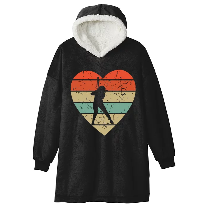 Softball Player Vintage Design Retro Baseball Heart Sport Hooded Wearable Blanket