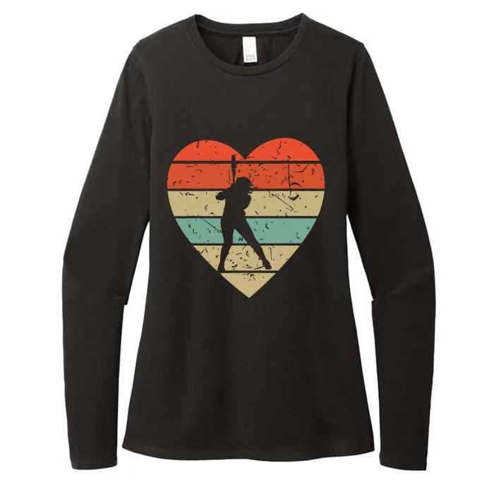 Softball Player Vintage Design Retro Baseball Heart Sport Womens CVC Long Sleeve Shirt