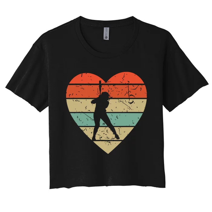 Softball Player Vintage Design Retro Baseball Heart Sport Women's Crop Top Tee