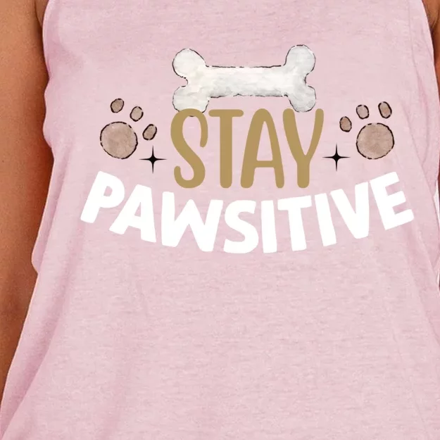 Stay Pawsitive With Bone And Paw Print Gift Women's Knotted Racerback Tank