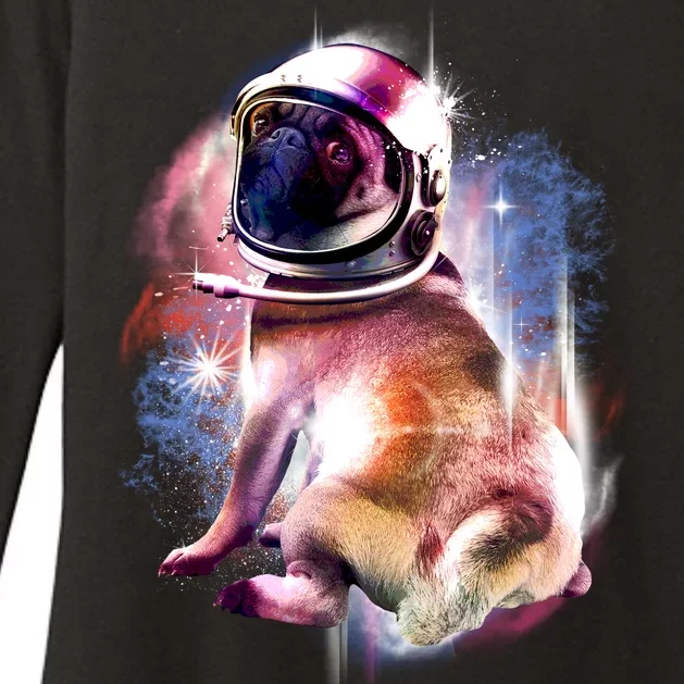 Space Pug Wearing Helmet Womens CVC Long Sleeve Shirt