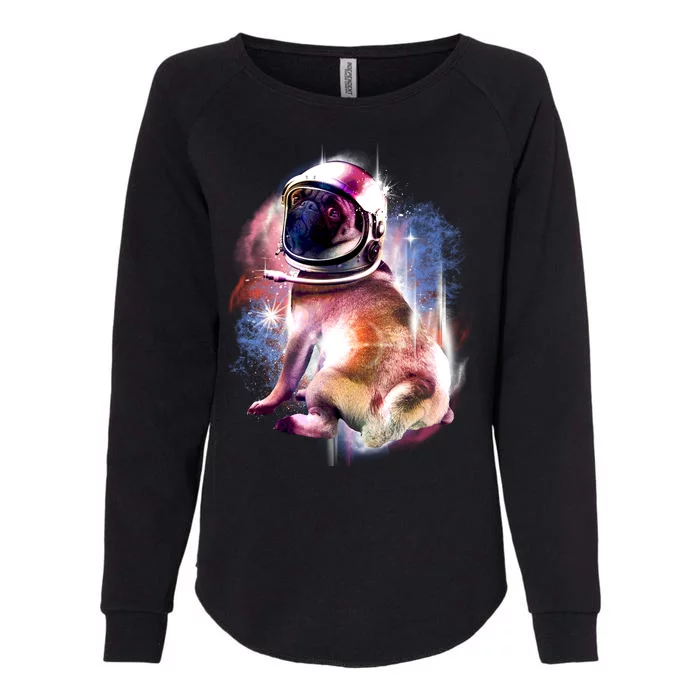 Space Pug Wearing Helmet Womens California Wash Sweatshirt