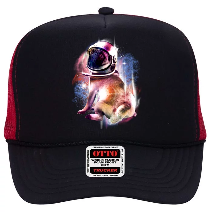 Space Pug Wearing Helmet High Crown Mesh Trucker Hat