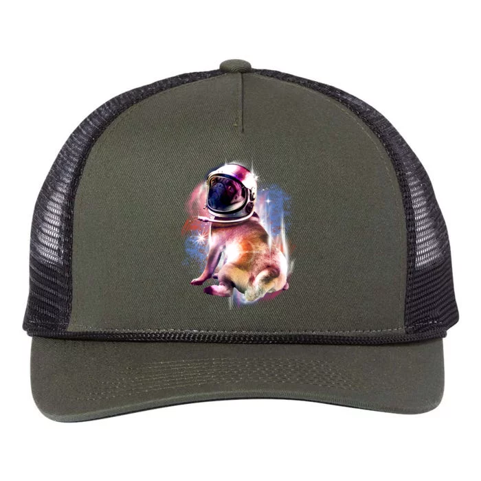 Space Pug Wearing Helmet Retro Rope Trucker Hat Cap