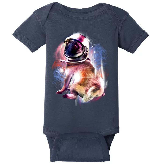 Space Pug Wearing Helmet Baby Bodysuit