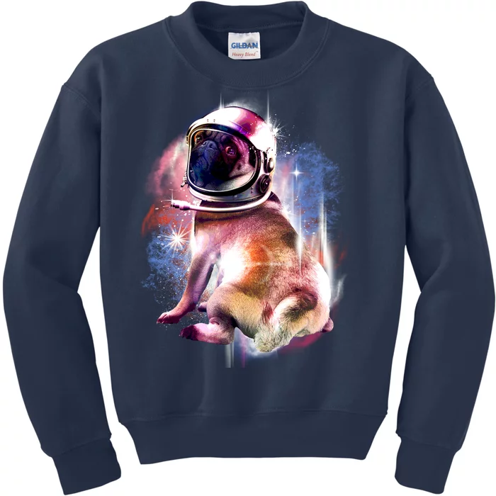 Space Pug Wearing Helmet Kids Sweatshirt