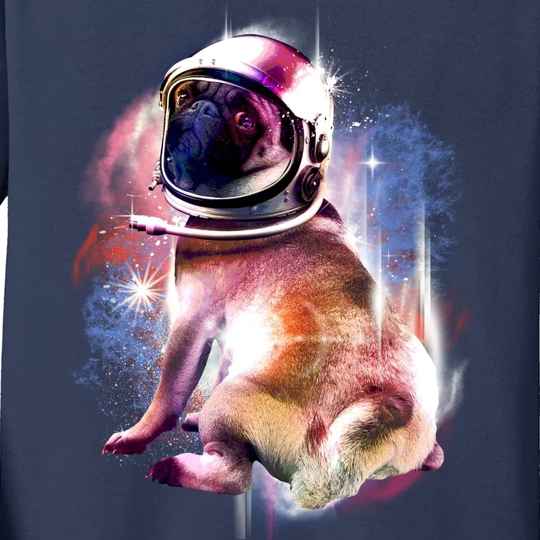 Space Pug Wearing Helmet Kids Long Sleeve Shirt