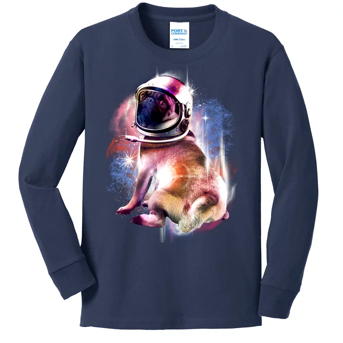 Space Pug Wearing Helmet Kids Long Sleeve Shirt