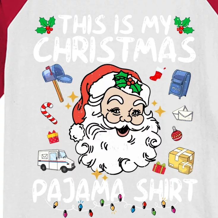 Santa Postal Worker Delivery This Is My Christmas Pajama Gift Kids Colorblock Raglan Jersey