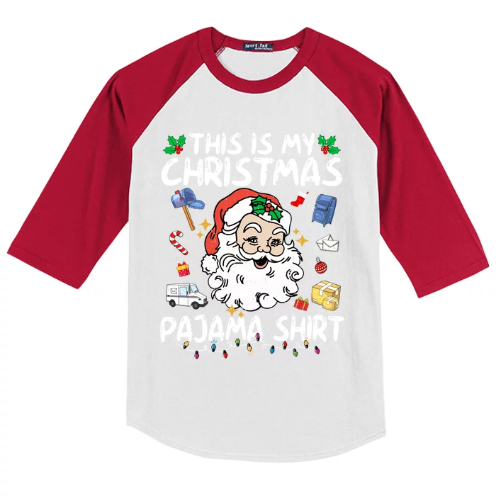 Santa Postal Worker Delivery This Is My Christmas Pajama Gift Kids Colorblock Raglan Jersey