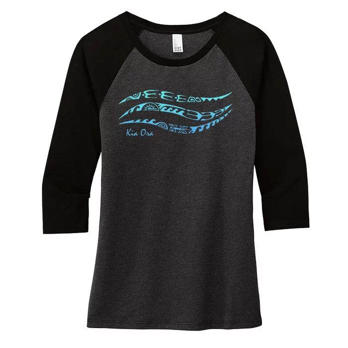 Symbol Pattern Waves Culture Maori Tribal New Zealand Women's Tri-Blend 3/4-Sleeve Raglan Shirt