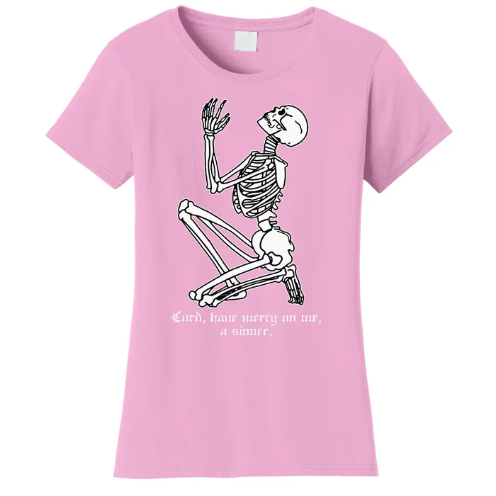 Skeleton Praying X Lord Have Mercy Sinner Gothic Blackwork Women's T-Shirt