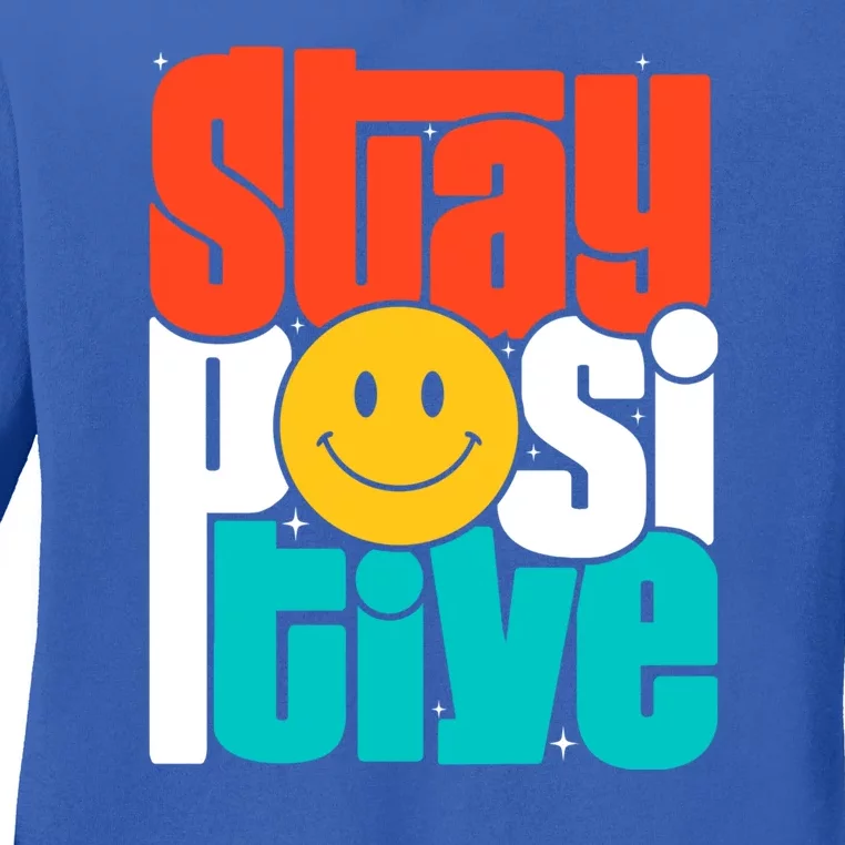 Stay Positive Yellow Smily Face Inspirational Quote Ladies Long Sleeve Shirt