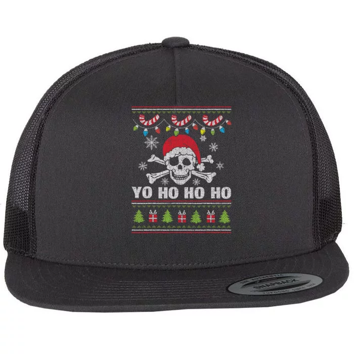 Santa Pirate Yo Ho Ho Ho Funny Santa Pirate Funny Christmas Flat Bill Trucker Hat