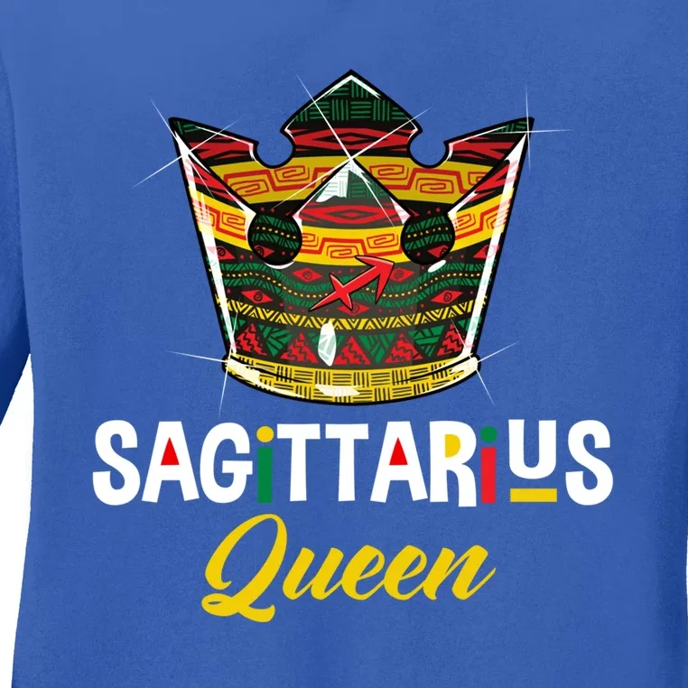 Sagittarius Queen African Pride Zodiac Sign Crown Meaningful Gift Ladies Long Sleeve Shirt