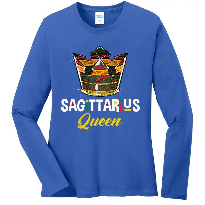 Sagittarius Queen African Pride Zodiac Sign Crown Meaningful Gift Ladies Long Sleeve Shirt