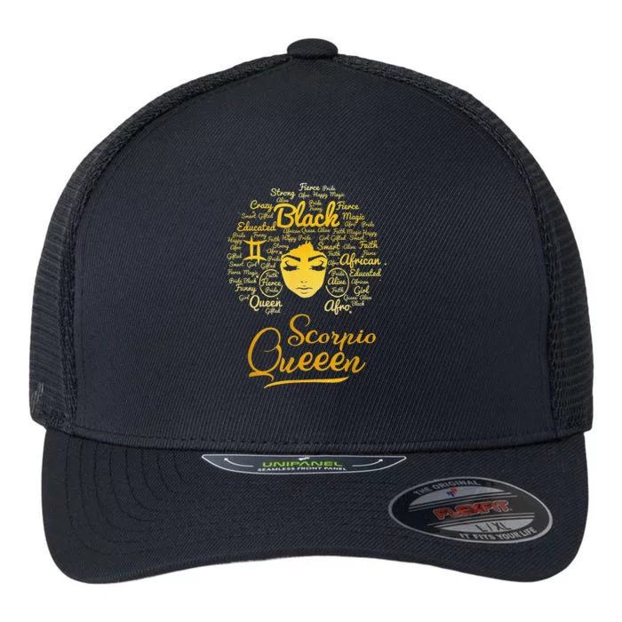 Scorpio Queen Birthday Zodiac Sign Melanin Black Wo Flexfit Unipanel Trucker Cap