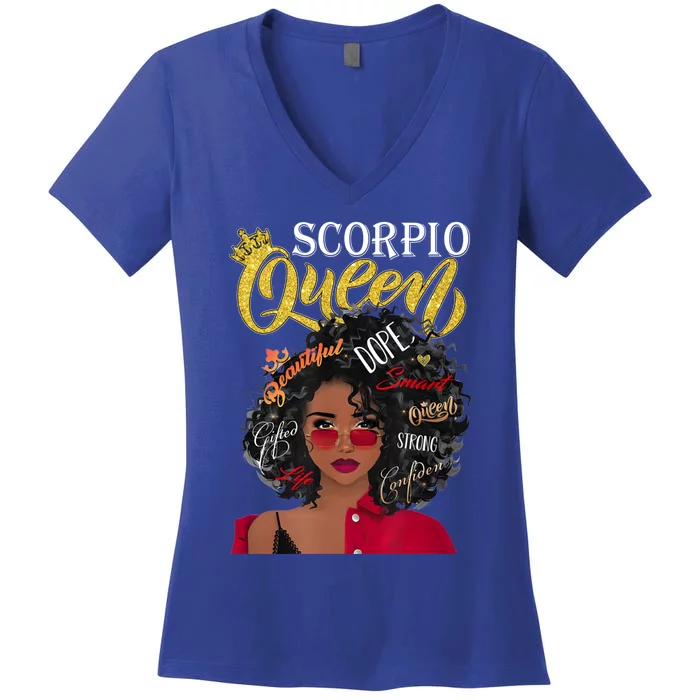 Scorpio Queen Face Wink Eyes Lady Face Birthday Funny Gift Meaningful Gift Women's V-Neck T-Shirt