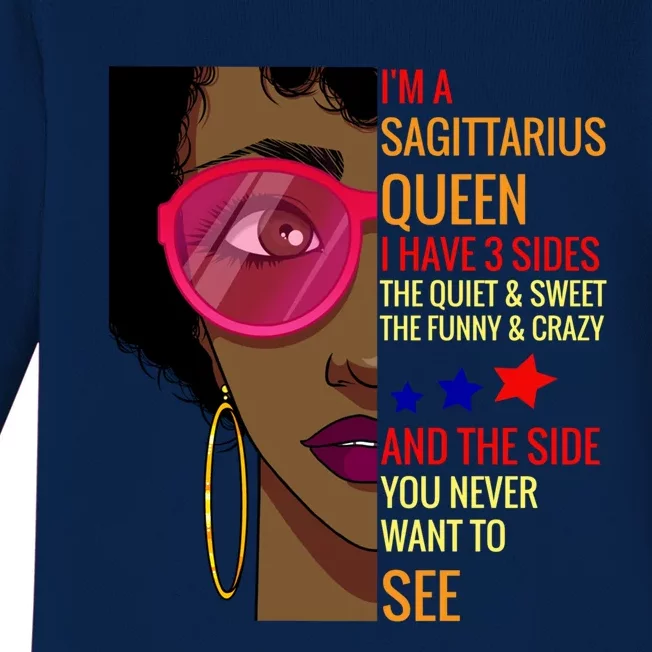 Sagittarius Queen I Have 3 Sides Gift Gift Baby Long Sleeve Bodysuit