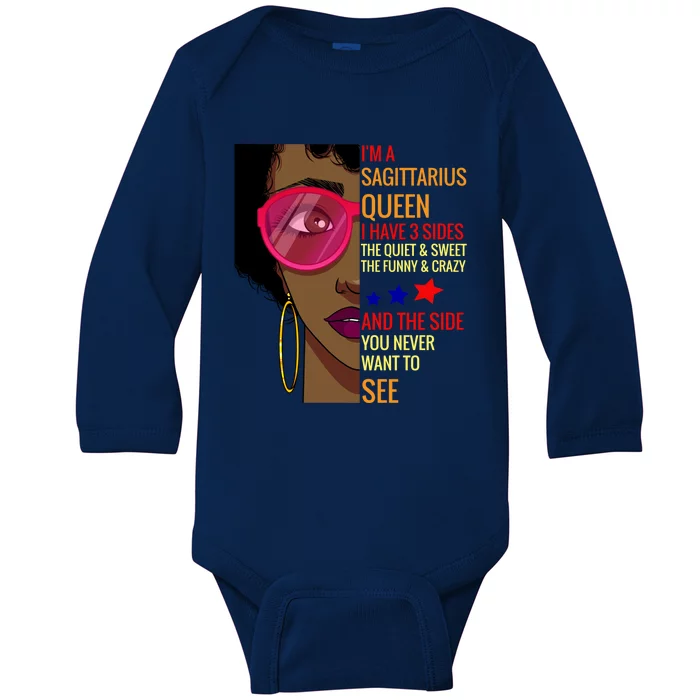 Sagittarius Queen I Have 3 Sides Gift Gift Baby Long Sleeve Bodysuit