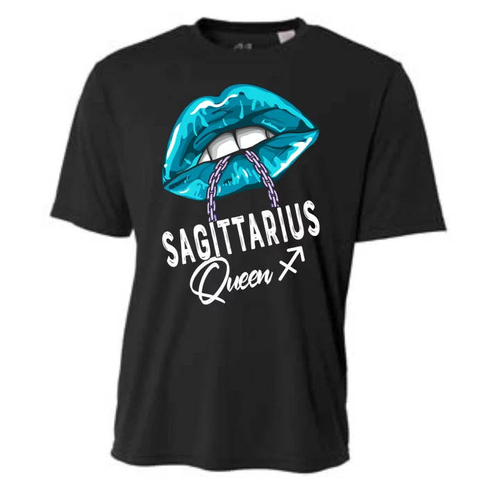 Sagittarius Queen Lips And Chain Zodiac Astrology Cool Gift Cooling Performance Crew T-Shirt