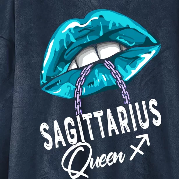 Sagittarius Queen Lips And Chain Zodiac Astrology Cool Gift Hooded Wearable Blanket