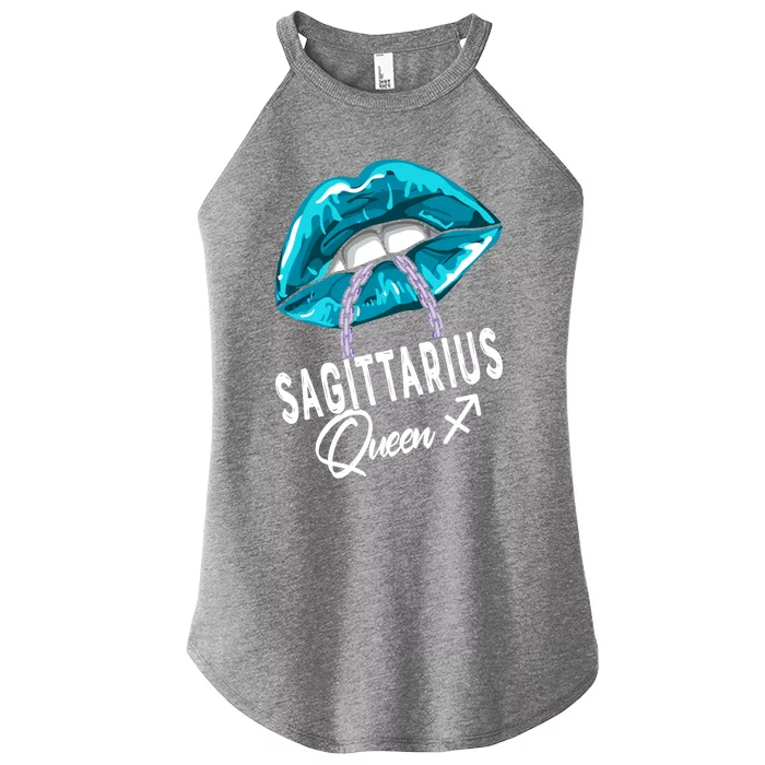 Sagittarius Queen Lips And Chain Zodiac Astrology Cool Gift Women’s Perfect Tri Rocker Tank