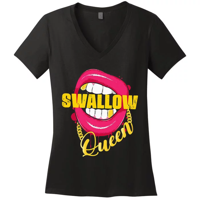 Swallow Queen Lips Golden Necklace Naughty Queen Women's V-Neck T-Shirt