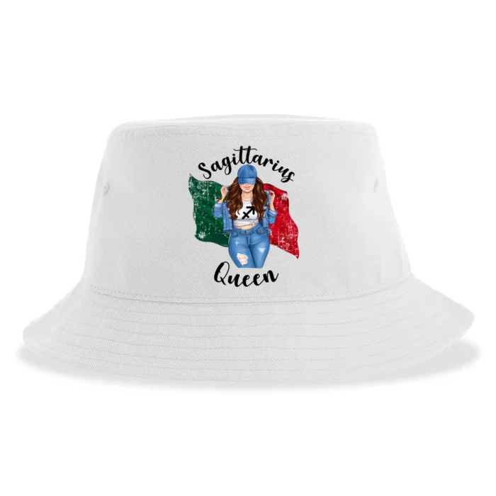 Sagittarius Queen Mexican Queen Mexico Flag Zodiac Great Gift Sustainable Bucket Hat