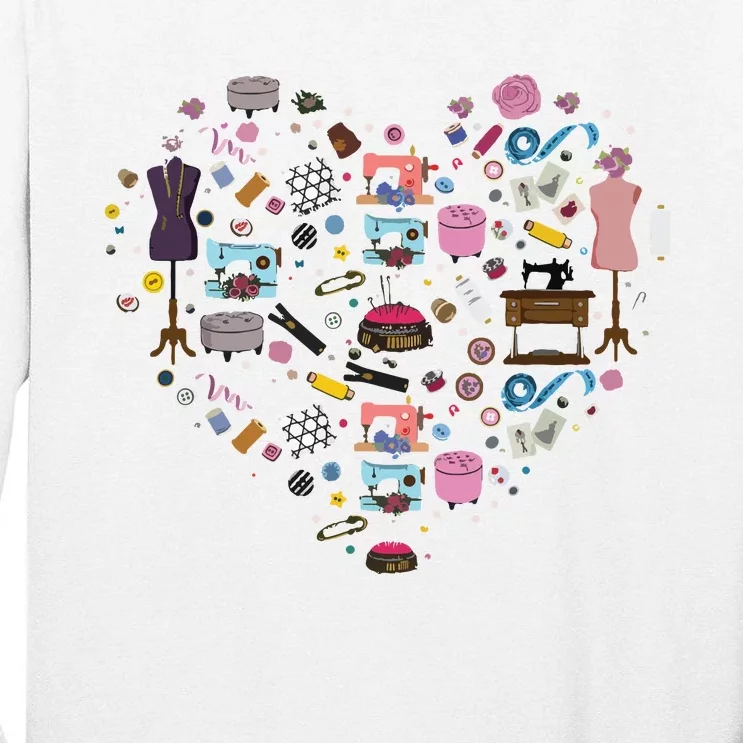 Sewing Quilting Machine Quilters Gift For Sewing Lover Heart Tall Long Sleeve T-Shirt