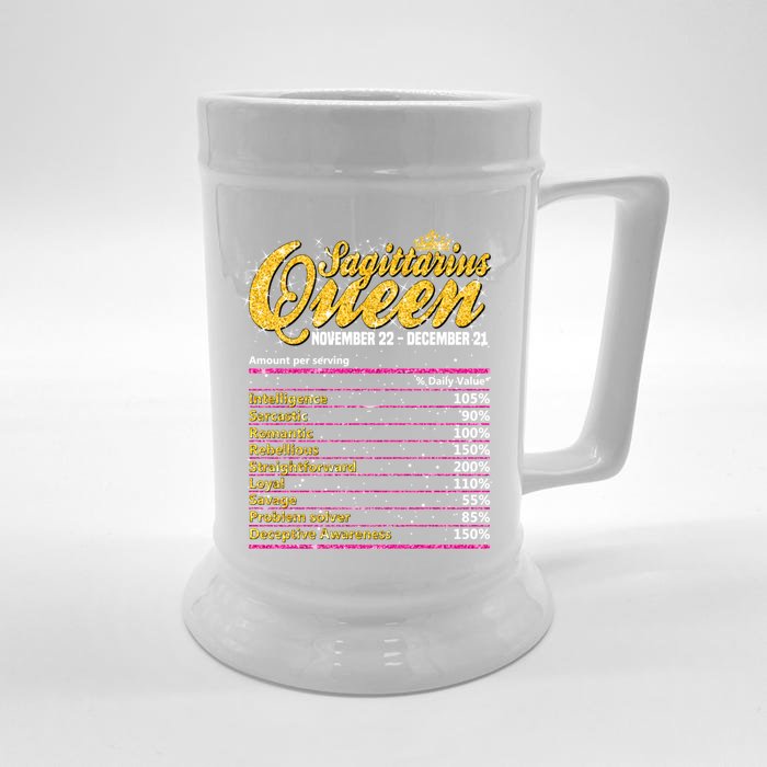 Sagittarius Queen Nutrition Facts Label Zodiac Sign Birthday Cool Gift Front & Back Beer Stein