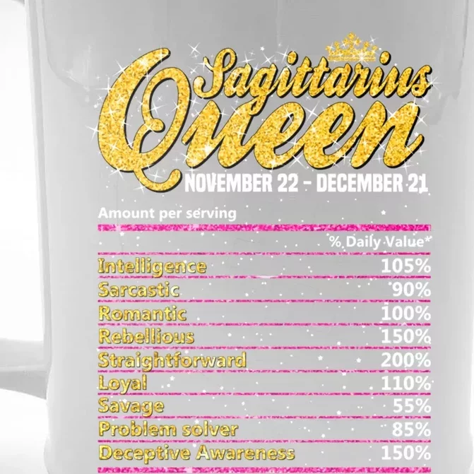 Sagittarius Queen Nutrition Facts Label Zodiac Sign Birthday Cool Gift Front & Back Beer Stein