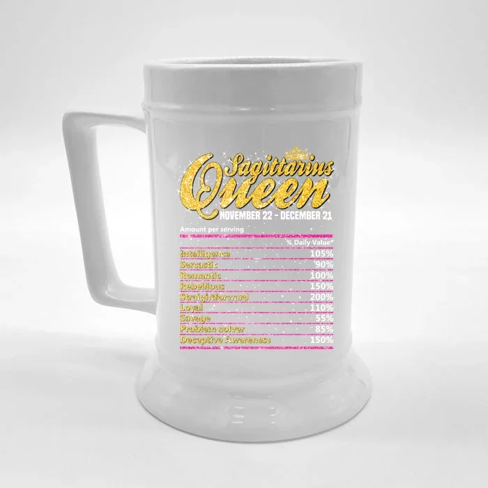 Sagittarius Queen Nutrition Facts Label Zodiac Sign Birthday Cool Gift Front & Back Beer Stein