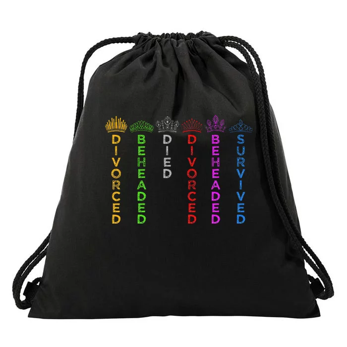 Six Queens Of Henry Viii Crowns And Fates Drawstring Bag