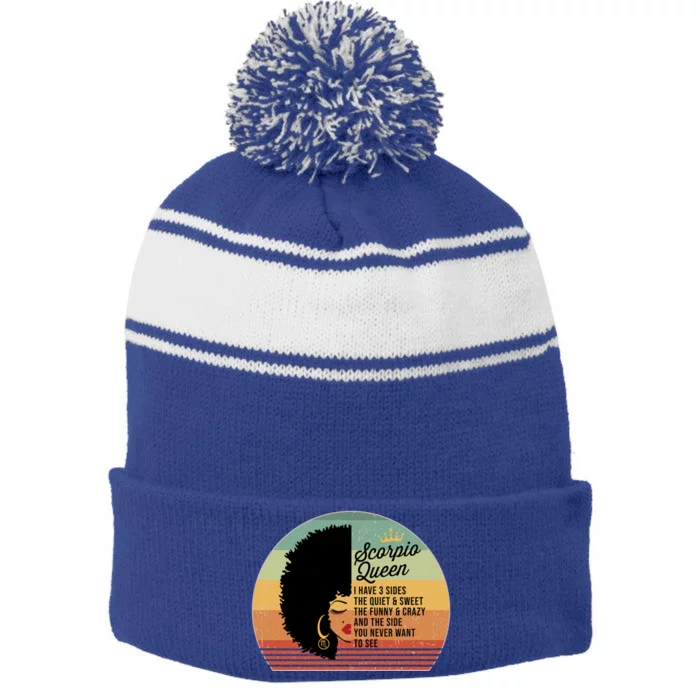 Scorpio Queen Personality Qualities Melanin Gift Stripe Pom Pom Beanie