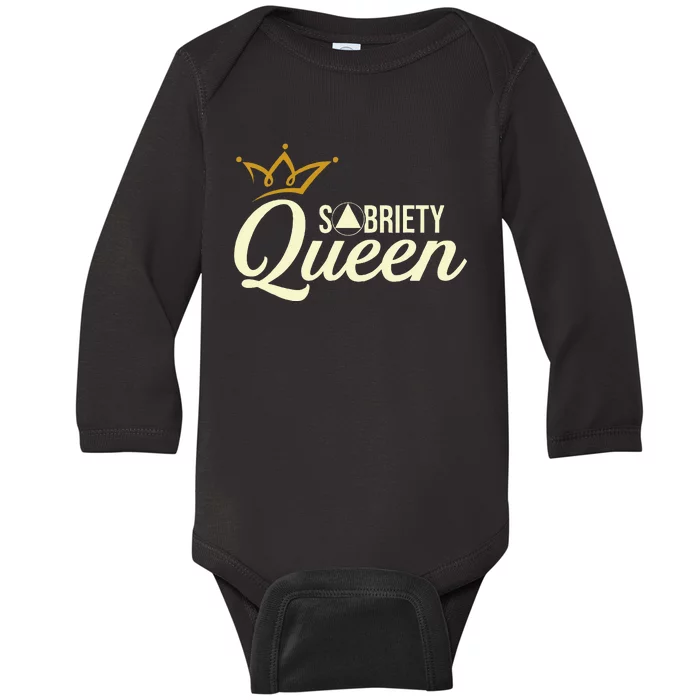 Sobriety Queen Sober Anniversary Recovery Abstinence Na Aa Baby Long Sleeve Bodysuit