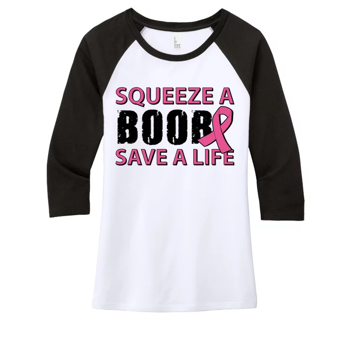 Squeeze A Boob Save A Life Women's Tri-Blend 3/4-Sleeve Raglan Shirt