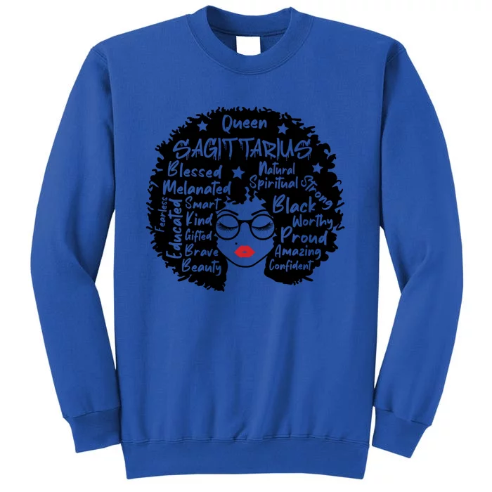 Sagittarius Queen Zodiac Melanin Afro Hair Personality Meaningful Gift Tall Sweatshirt