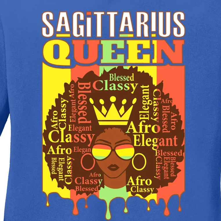 Sagittarius Queen Zodiac Afro Style Blessed Classy Elegant Cute Gift Ladies Long Sleeve Shirt