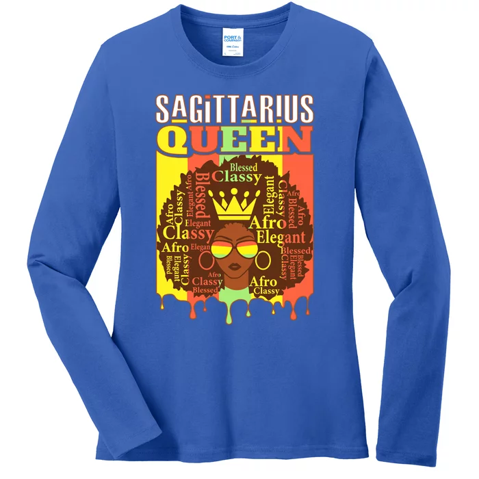 Sagittarius Queen Zodiac Afro Style Blessed Classy Elegant Cute Gift Ladies Long Sleeve Shirt