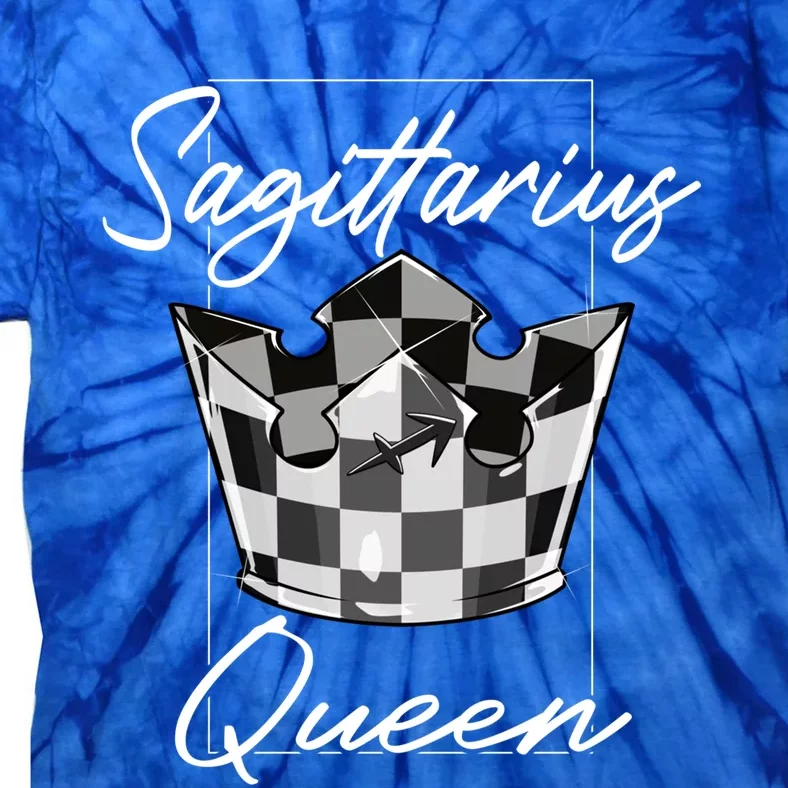 Sagittarius Queen Zodiac Sign Checkerboard Pattern Crown Cute Gift Tie-Dye T-Shirt