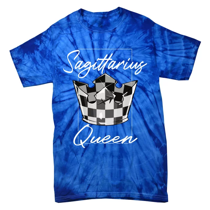 Sagittarius Queen Zodiac Sign Checkerboard Pattern Crown Cute Gift Tie-Dye T-Shirt