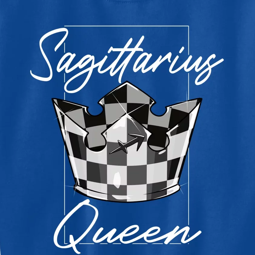 Sagittarius Queen Zodiac Sign Checkerboard Pattern Crown Cute Gift Kids Sweatshirt