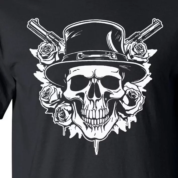 Skeleton Roses 1980s Glam Rock 80s Guitar Guns Skull Roses Tall T-Shirt