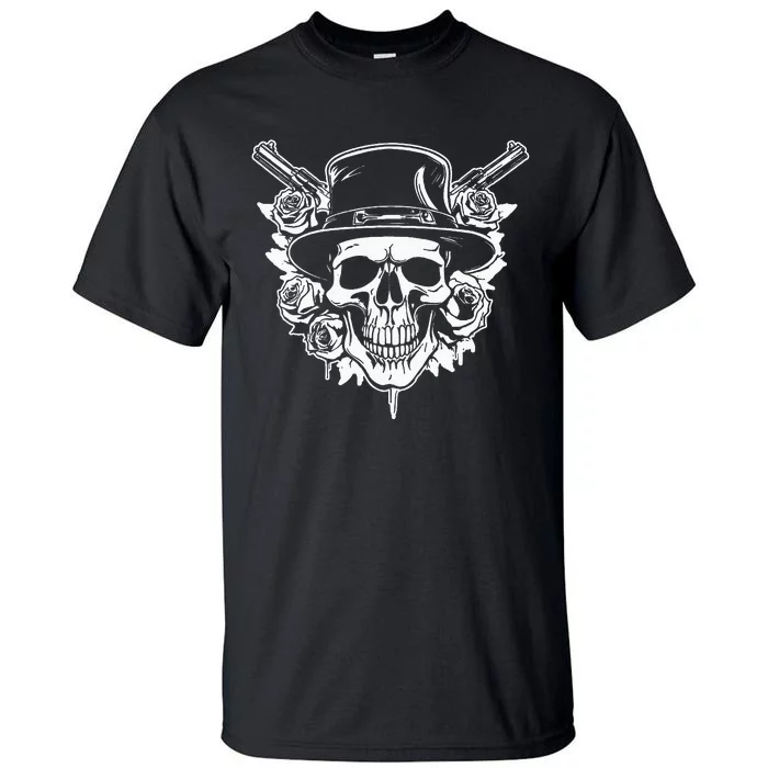 Skeleton Roses 1980s Glam Rock 80s Guitar Guns Skull Roses Tall T-Shirt