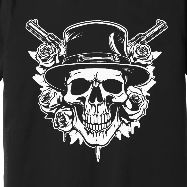 Skeleton Roses 1980s Glam Rock 80s Guitar Guns Skull Roses Premium T-Shirt