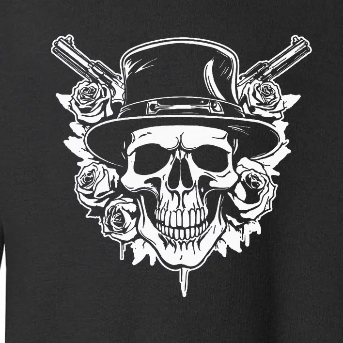 Skeleton Roses 1980s Glam Rock 80s Guitar Guns Skull Roses Toddler Sweatshirt